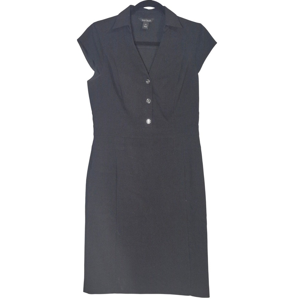White House Black Market Black Collar Cap Sleeve Sheath Dress Knee Length Size 8